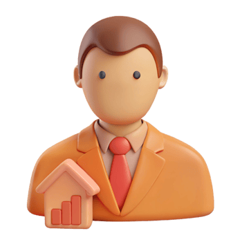 3D Illustration of a Businessman with a House and Growth Chart Icon png