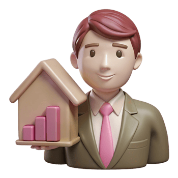 3D Illustration of a Businessman Holding a House with an Upward Trend Graph png