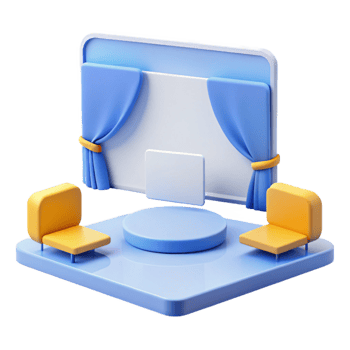 3D Rendering of Stage with Curtains, Platform, and Chairs png