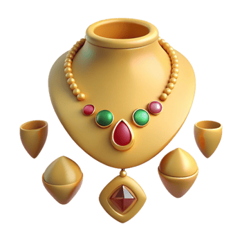 3D Render of a Gold Necklace with Gemstones png