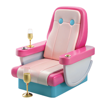 Pink and Blue Comfortable Seat with Champagne Glasses png