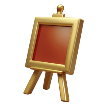 Golden Easel with Blank Canvas - 3D Render png