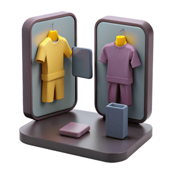 Online Shopping 3D Illustration of a Clothing Store Interface with Hanging Apparel png