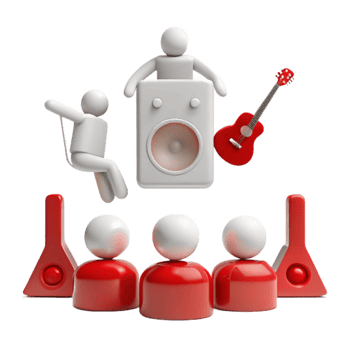 Concert Illustration with Speaker, Guitar, and Audience png