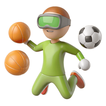 3D Cartoon Athlete Jumps with Basketballs and Soccer Ball png