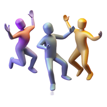 Three 3D Characters Jumping with Joy and Excitement png