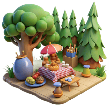 3D Illustration of a Picnic in the Woods png
