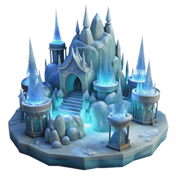 Frozen Castle Fantasy Scene With Blue Icy Towers png