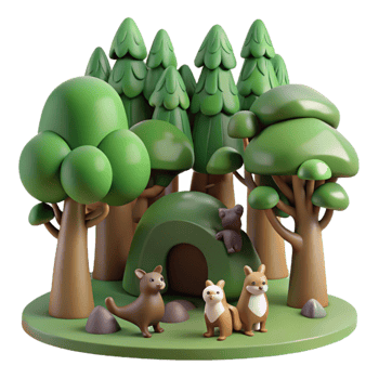 Cute Cartoon Animals in a Forest Setting png