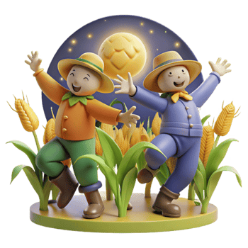 3D Rendered Cartoon Characters Celebrating Harvest Festival png