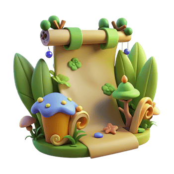 3D Cartoon Scroll with Forest Elements png