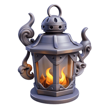 Ornate Metal Lantern with Burning Flame png