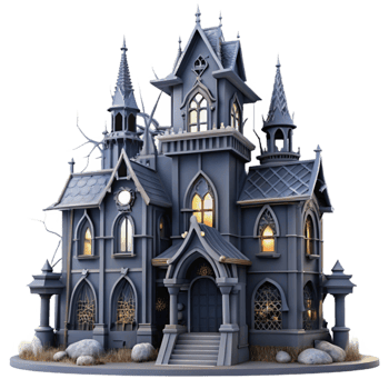 Spooky Gothic Mansion with Glowing Windows png