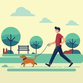 man walking with dog on park vector