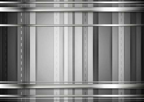 Grey tech background with silver stripes vector