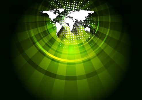 Dark green technology background with world map vector