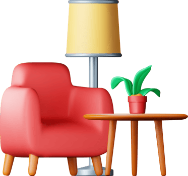 3D armchair with lamp and table png