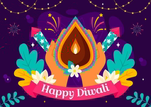 Diwali Celebration of Lights Illustration with Rangoli and Fireworks for a Festive Holiday vector