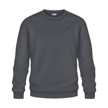 Dark grey sweatshirt from warm fleece fabric mockup illustration. Modern clothing suitable for sports activity template 3d model on white vector