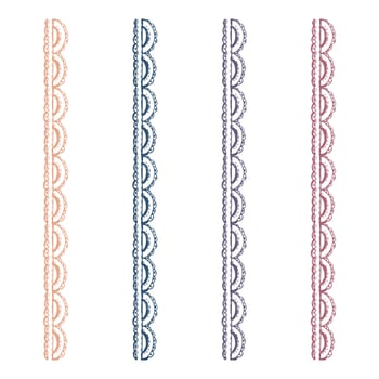 Hand drawn ink illustration. Ribbon lace braid zigzag tassel, sewing craft embroidery supplies. Set of objects isolated on white background. Design atelier, tailor, hobby shop, fashion boutique vector