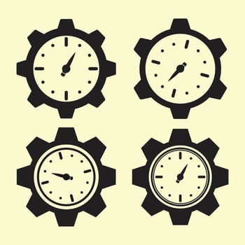 four clocks on gears in different positions vector