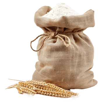 Wheat flour in burlap sack bag isolate on transparency background png