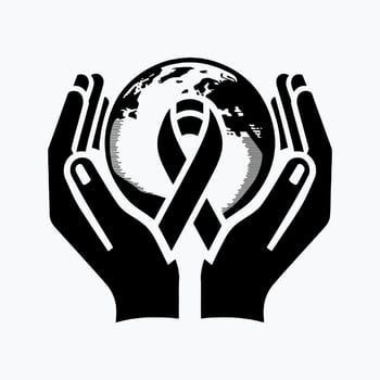 hands holding a globe with a ribbon around it icon deign for a world health. aids. cancer. day,, hand and symbol of peace vector