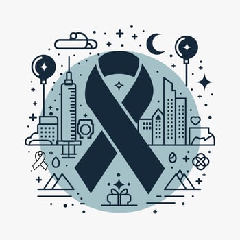a black ribbon with the words awareness and a city skyline, a icon design for a world health. aids. cancer. day, a black and white logo with a peace symbol vector