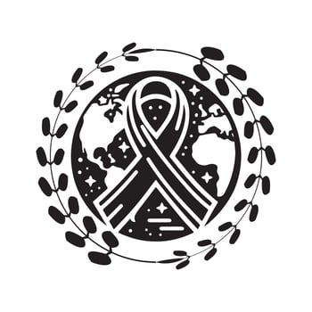 world cancer day logo with ribbon and earth, a icon design for a world health. aids. cancer. day, vector