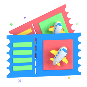 A colorful ticket with a plane on it png