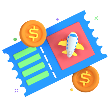 A ticket with a plane and dollar coins png