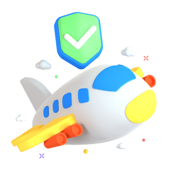 A cartoon airplane flying over a check mark png