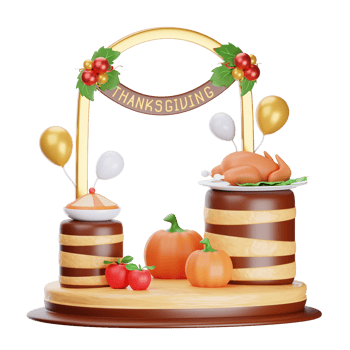 A thanksgiving basket with a turkey and other food png