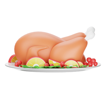 A turkey on a plate with fruit and vegetables png
