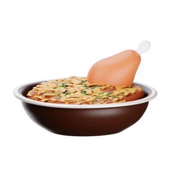 A bowl of food with a chicken in it png