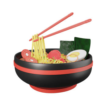 A bowl with noodles and chopsticks on a black background png