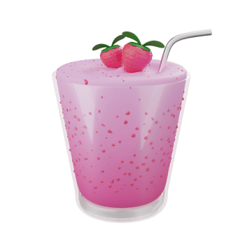 A strawberry milkshake with a straw and strawberries png