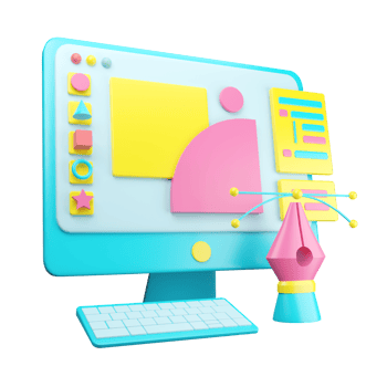 A computer monitor with a pink and blue pen png