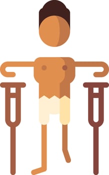 A man with crutches and a stick in his hand vector