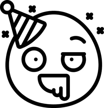 A black and white drawing of a smiling face with a party hat vector