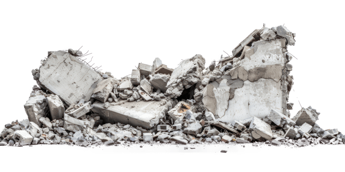 Concrete fragments of a destroyed building isolate on transparency background png