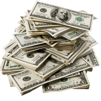 Heap of money. Dollar bills isolate on transparency background png