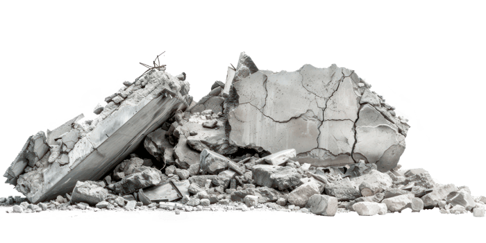 Concrete fragments of a destroyed building isolate on transparency background png