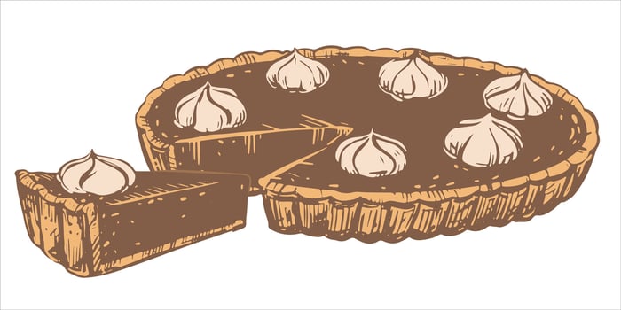 Autumn pumpkin pie with whipped cream. Traditional baking for Thanksgiving and Halloween. illustration in hand-drawn sketch style. Line art in ink. vector