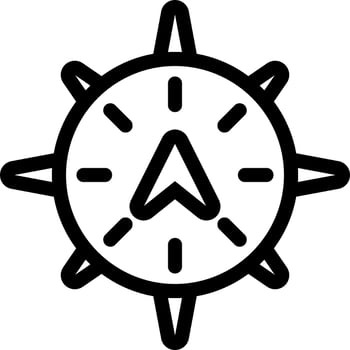 A black and white icon of a compass vector