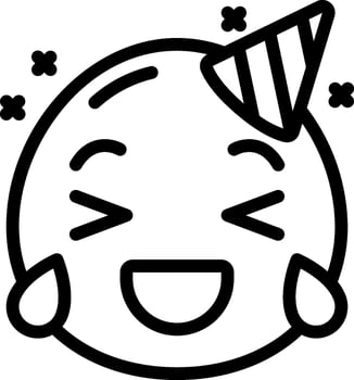 A black and white emoji with a party hat vector