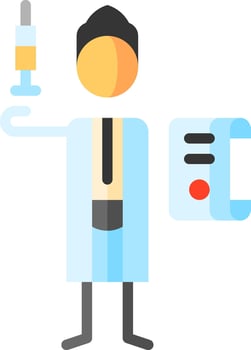A man in a lab coat holding a syringe vector