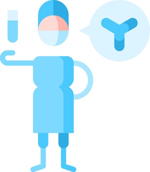A cartoon man holding a test tube and a sign that says y vector