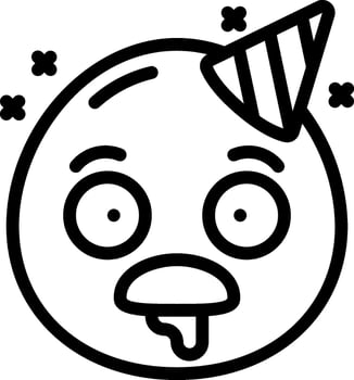 A black and white drawing of a smiling face with a party hat vector