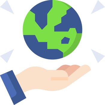 A hand holding a globe with a green and blue planet vector